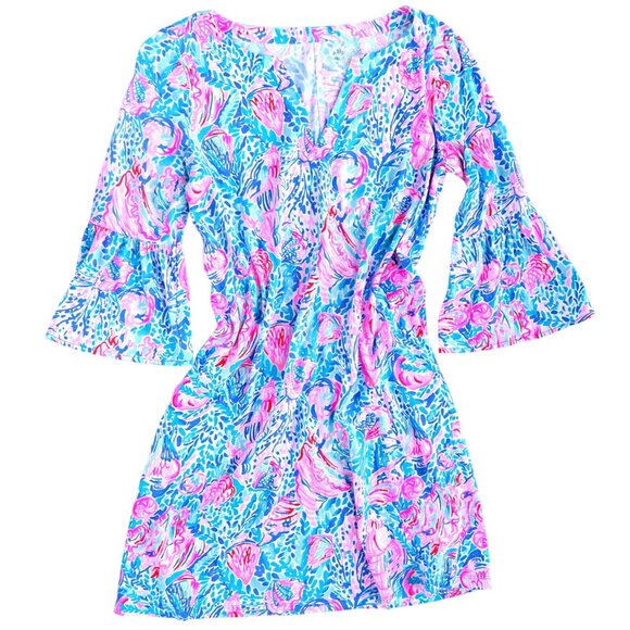 Lilly Pulitzer Tosha Shift Dress Multi Treasure Trove Ruffle Cuffs Small - Picture 2 of 7